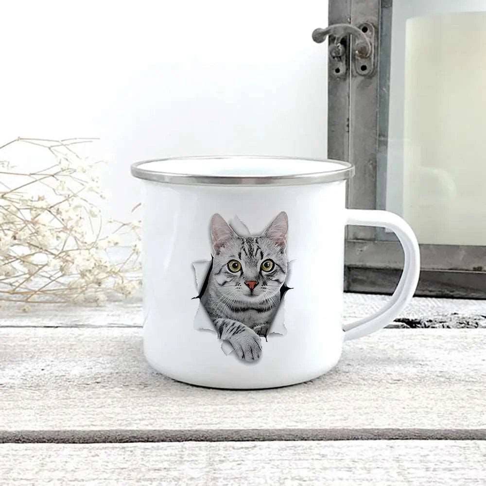 #00 Creative 3d Print Cat Enamel Coffee Tea Mugs Home Breakfast Dessert Cups with Handle - Trendypet's Zone