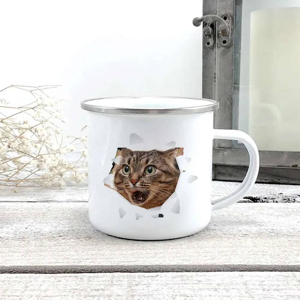 #01 Creative 3d Print Cat Enamel Coffee Tea Mugs Home Breakfast Dessert Cups with Handle - Trendypet's Zone