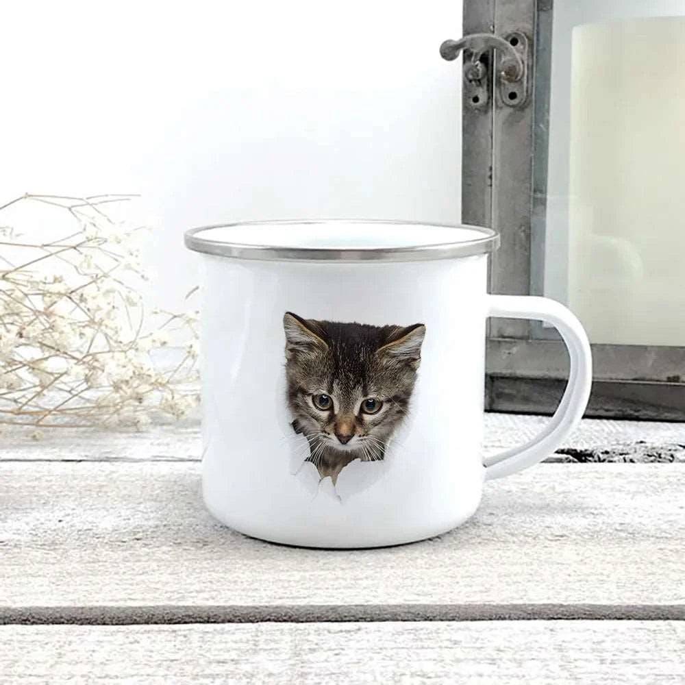 #02 Creative 3d Print Cat Enamel Coffee Tea Mugs Home Breakfast Dessert Cups with Handle - Trendypet's Zone