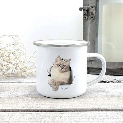 #03 Creative 3d Print Cat Enamel Coffee Tea Mugs Home Breakfast Dessert Cups with Handle - Trendypet's Zone