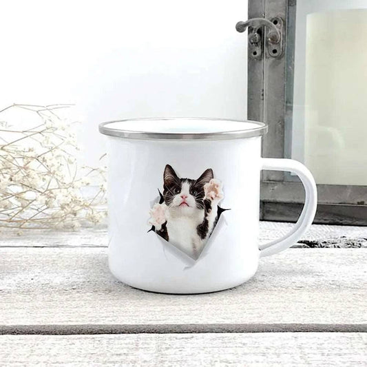 #06 Creative 3d Print Cat Enamel Coffee Tea Mugs Home Breakfast Dessert Cups with Handle - Trendypet's Zone