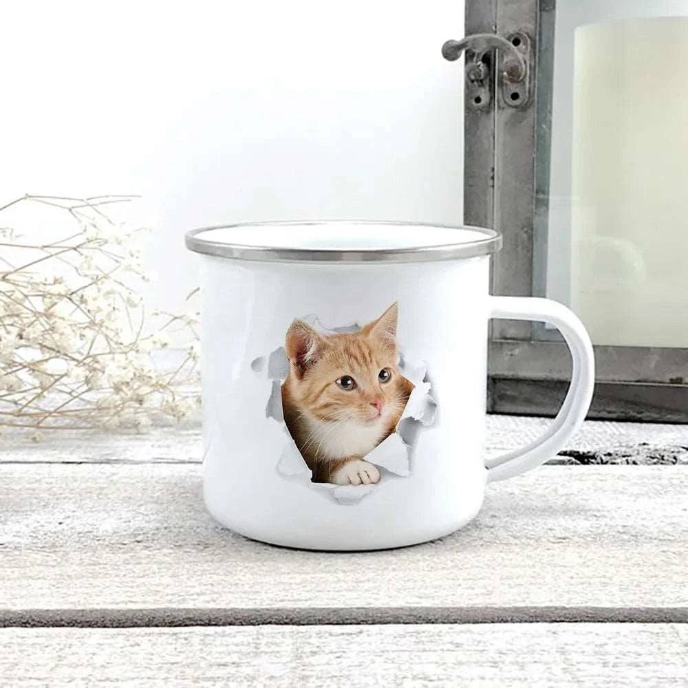 #07 Creative 3d Print Cat Enamel Coffee Tea Mugs Home Breakfast Dessert Cups with Handle - Trendypet's Zone