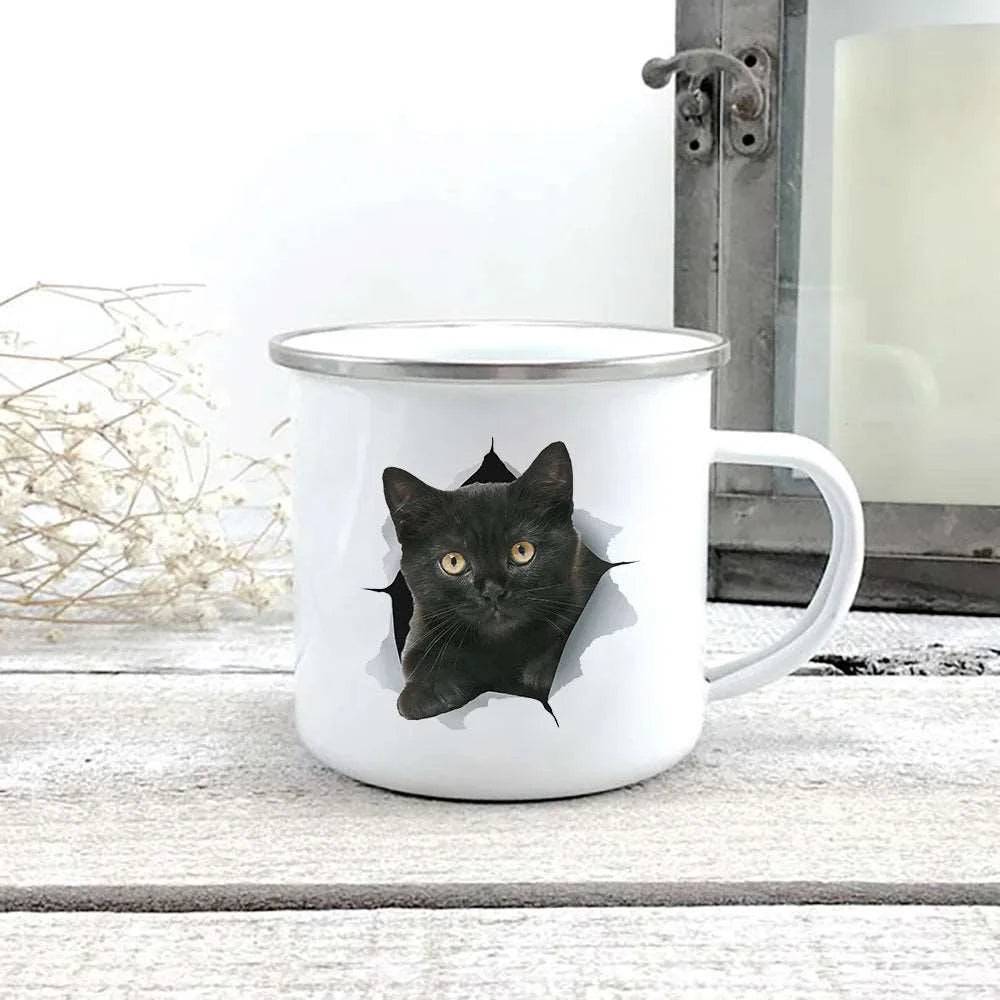 #08 Creative 3d Print Cat Enamel Coffee Tea Mugs Home Breakfast Dessert Cups with Handle - Trendypet's Zone