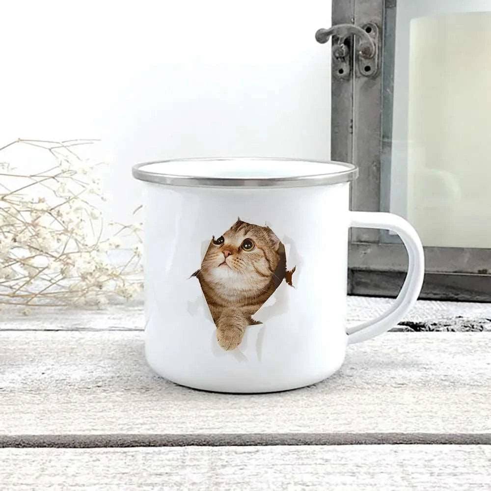 #09 Creative 3d Print Cat Enamel Coffee Tea Mugs Home Breakfast Dessert Cups with Handle - Trendypet's Zone