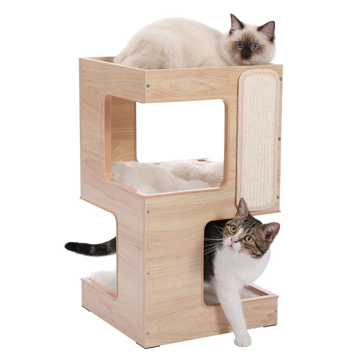 24" Beige Modern Cat Tree with 3 Levels Top Scratching Pad TRENDYPET'S ZONE