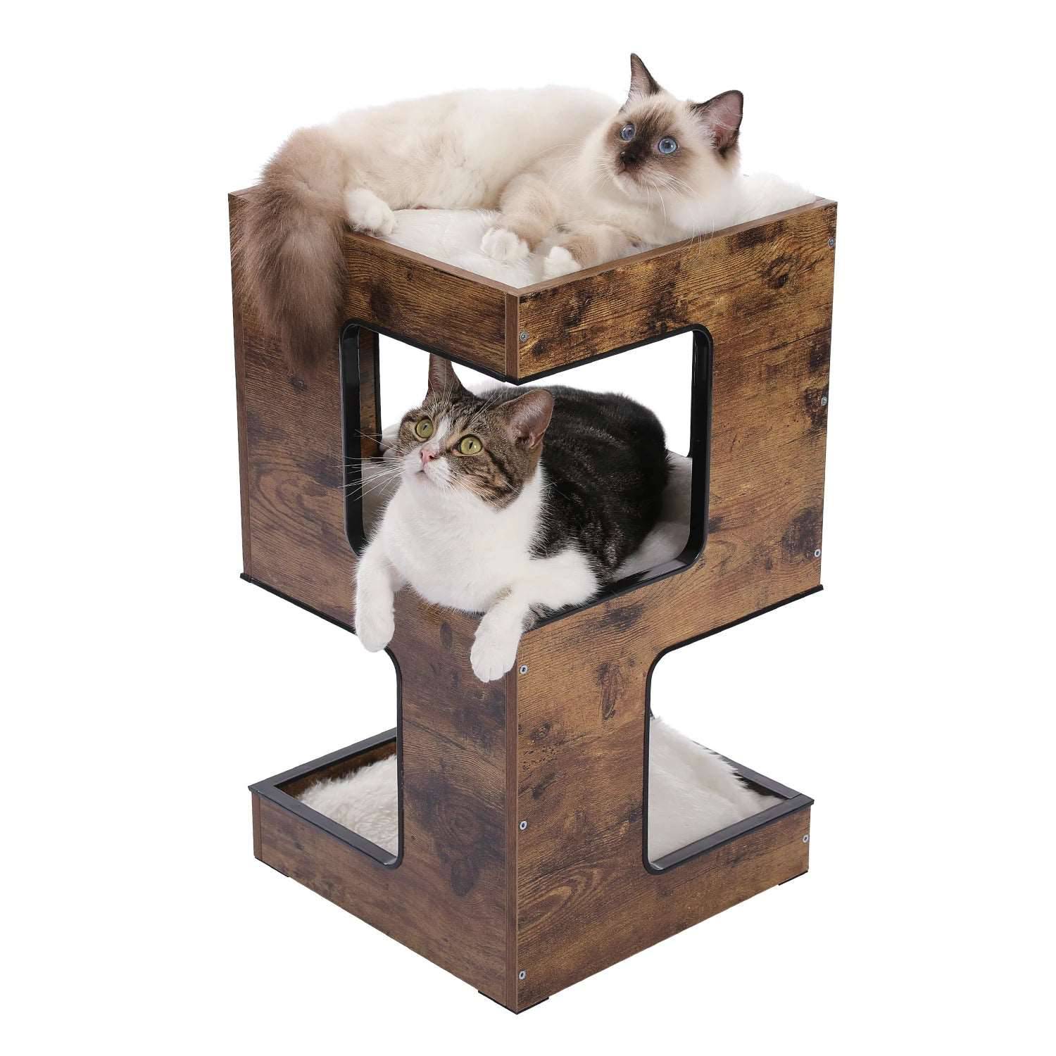 24" Rustic Brown Modern Cat Tree House with Scratching Pad TRENDYPET'S ZONE