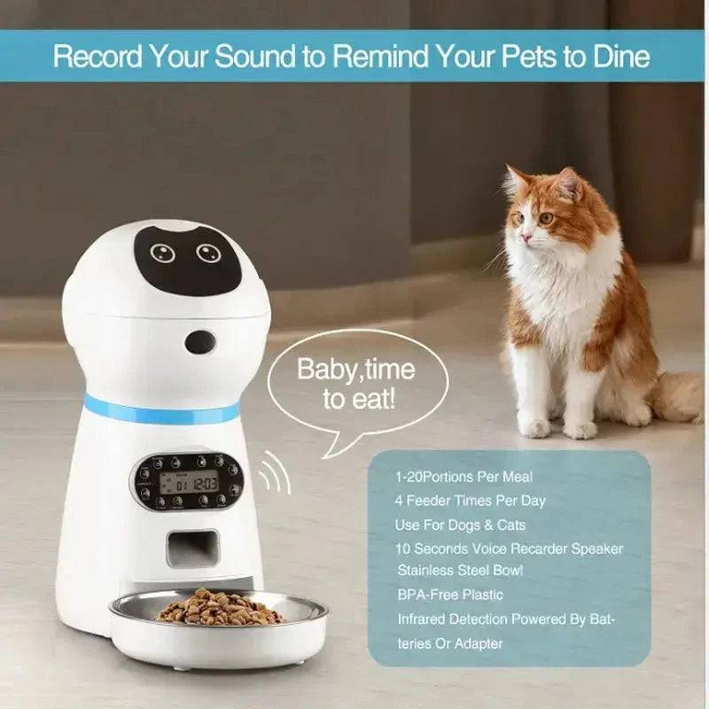 3.5L Robot Feeder Smart Automatic Pet Dog Cat Feeder With Voice Record Stainless Steel Lcd - Trendypet's Zone