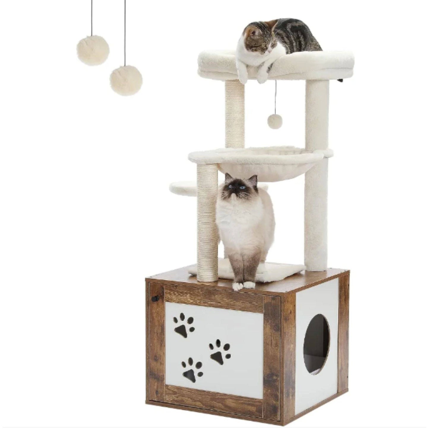 46.1" Brown Modern Cat Tower Wood Large Hammock Litter Box Enclosure TRENDYPET'S ZONE