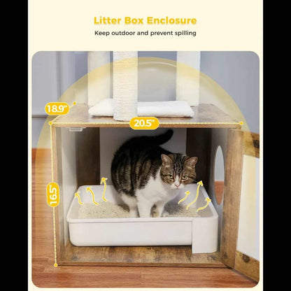 46.1" Brown Modern Cat Tower Wood Large Hammock Litter Box Enclosure TRENDYPET'S ZONE