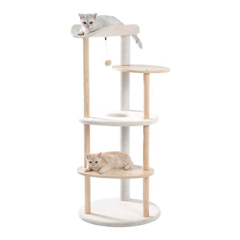 49" Cat Tree Indoor Soft Perch Wrapped Scratching Durable Plush Sisal Post Modern Tower Furniture Wooden Multi-level Jumping Platform with Condo and Comfortable Perch Beige TRENDYPET'S ZONE