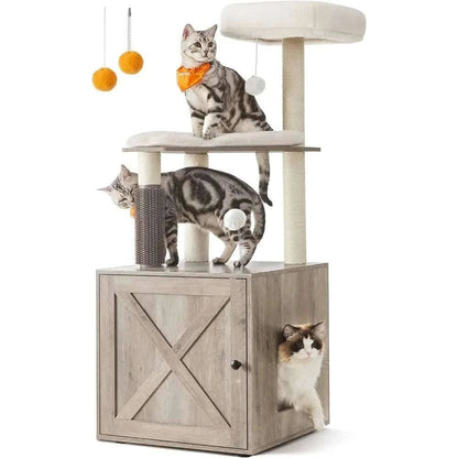 52.8" Beige Cat Tree with Litter Box Enclosure 2-in-1 Modern Cat Tower for Indoor Cats TRENDYPET'S ZONE