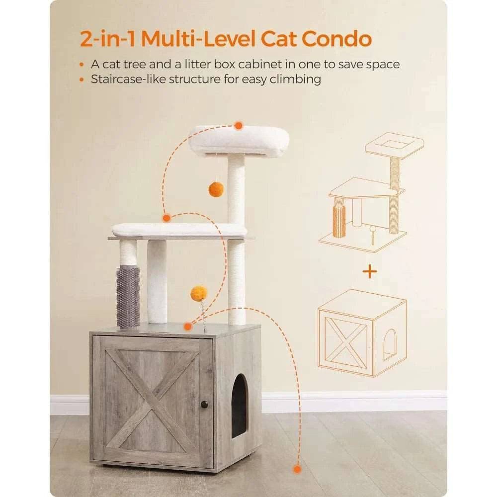 52.8" Beige Cat Tree with Litter Box Enclosure 2-in-1 Modern Cat Tower for Indoor Cats TRENDYPET'S ZONE