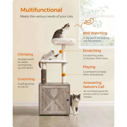 52.8" Beige Cat Tree with Litter Box Enclosure 2-in-1 Modern Cat Tower for Indoor Cats TRENDYPET'S ZONE