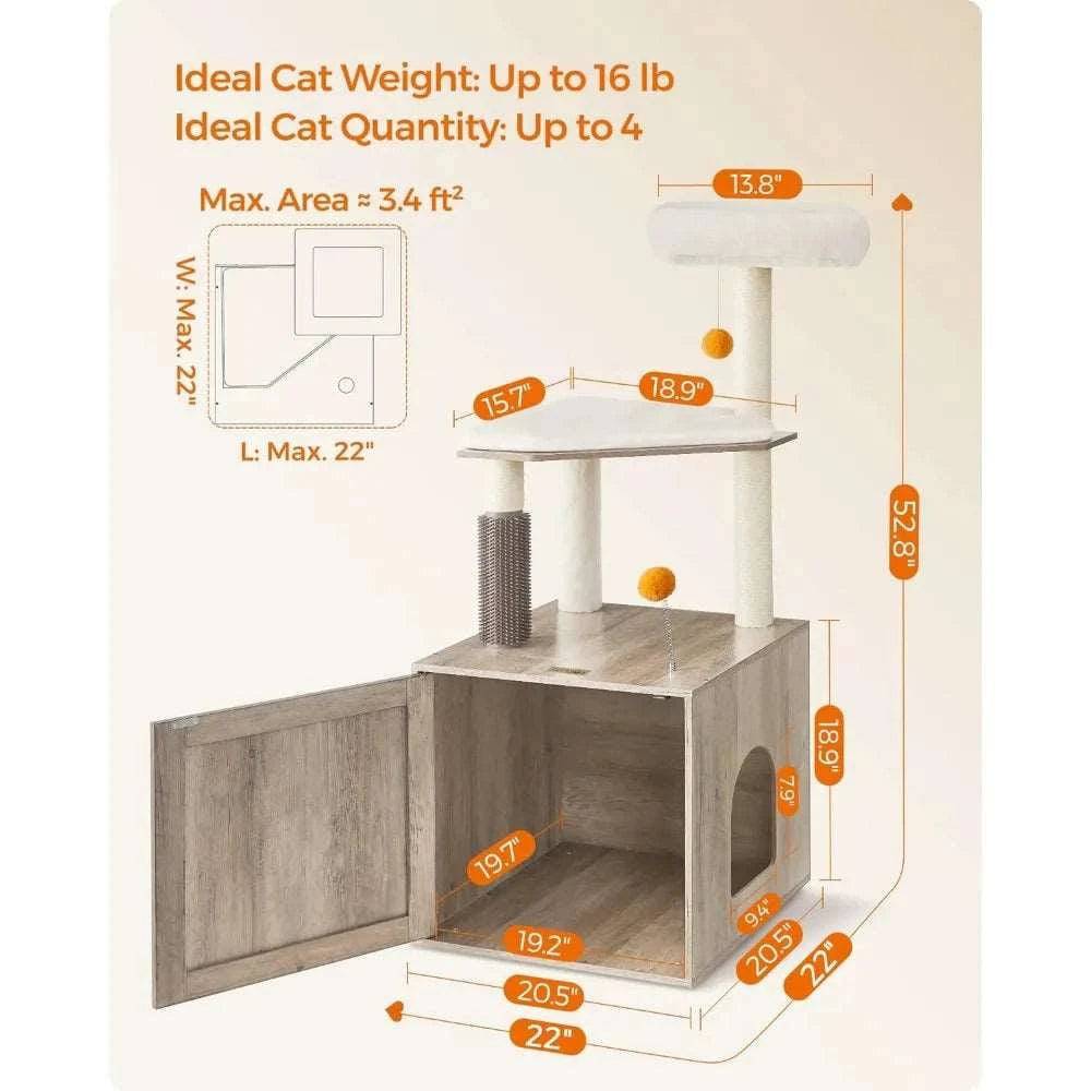 52.8" Beige Cat Tree with Litter Box Enclosure 2-in-1 Modern Cat Tower for Indoor Cats TRENDYPET'S ZONE