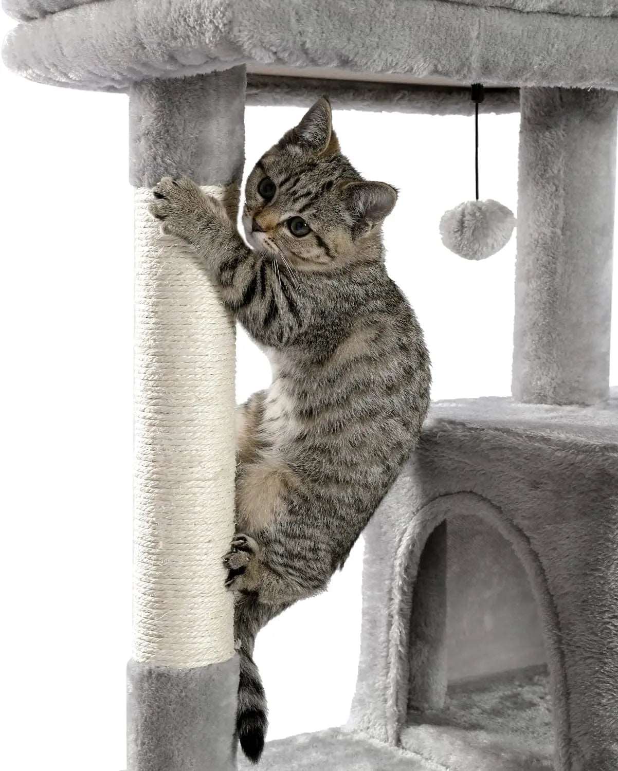 56.3" Beige Cat Tree Plush Cat Tower Multilevel Cat Play House with Sisal Scratching Posts, Spacious Hammock and Large Condos TRENDYPET'S ZONE