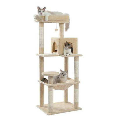 56.3" Beige Cat Tree Plush Cat Tower Multilevel Cat Play House with Sisal Scratching Posts, Spacious Hammock and Large Condos TRENDYPET'S ZONE