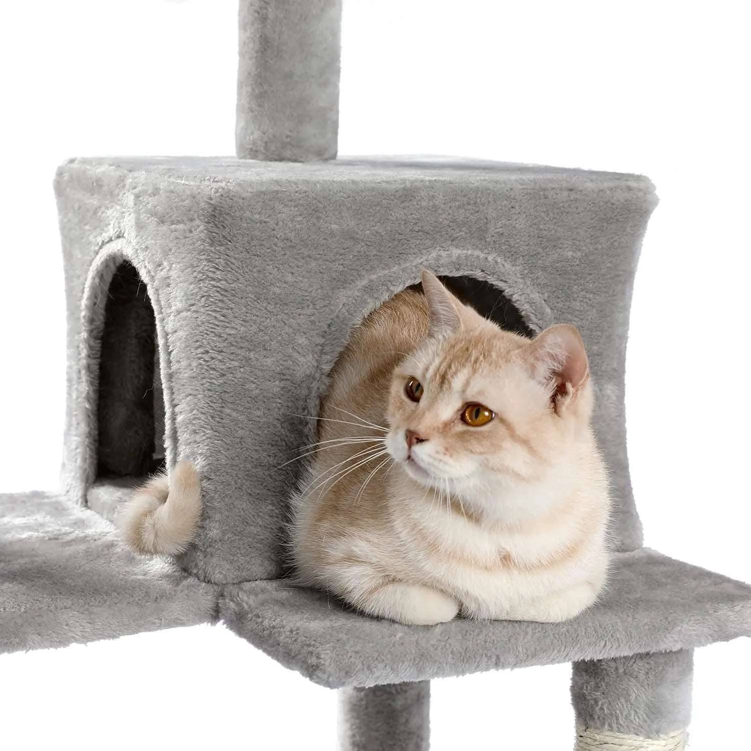 56.3" Beige Cat Tree Plush Cat Tower Multilevel Cat Play House with Sisal Scratching Posts, Spacious Hammock and Large Condos TRENDYPET'S ZONE