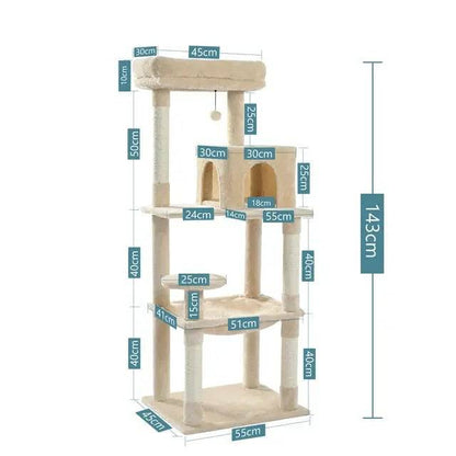 56.3" Beige Cat Tree Plush Cat Tower Multilevel Cat Play House with Sisal Scratching Posts, Spacious Hammock and Large Condos TRENDYPET'S ZONE