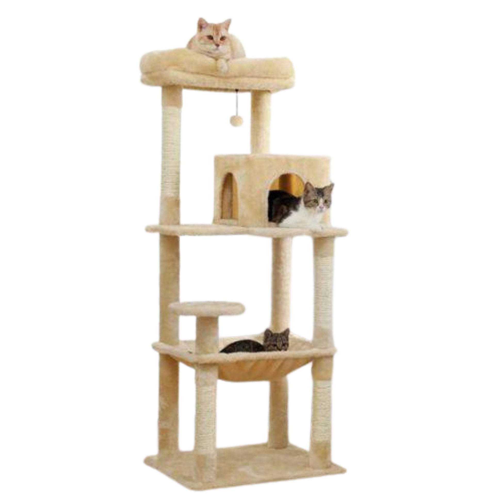 56.3" Beige Cat Tree Plush Cat Tower Multilevel Cat Play House with Sisal Scratching Posts, Spacious Hammock and Large Condos TRENDYPET'S ZONE