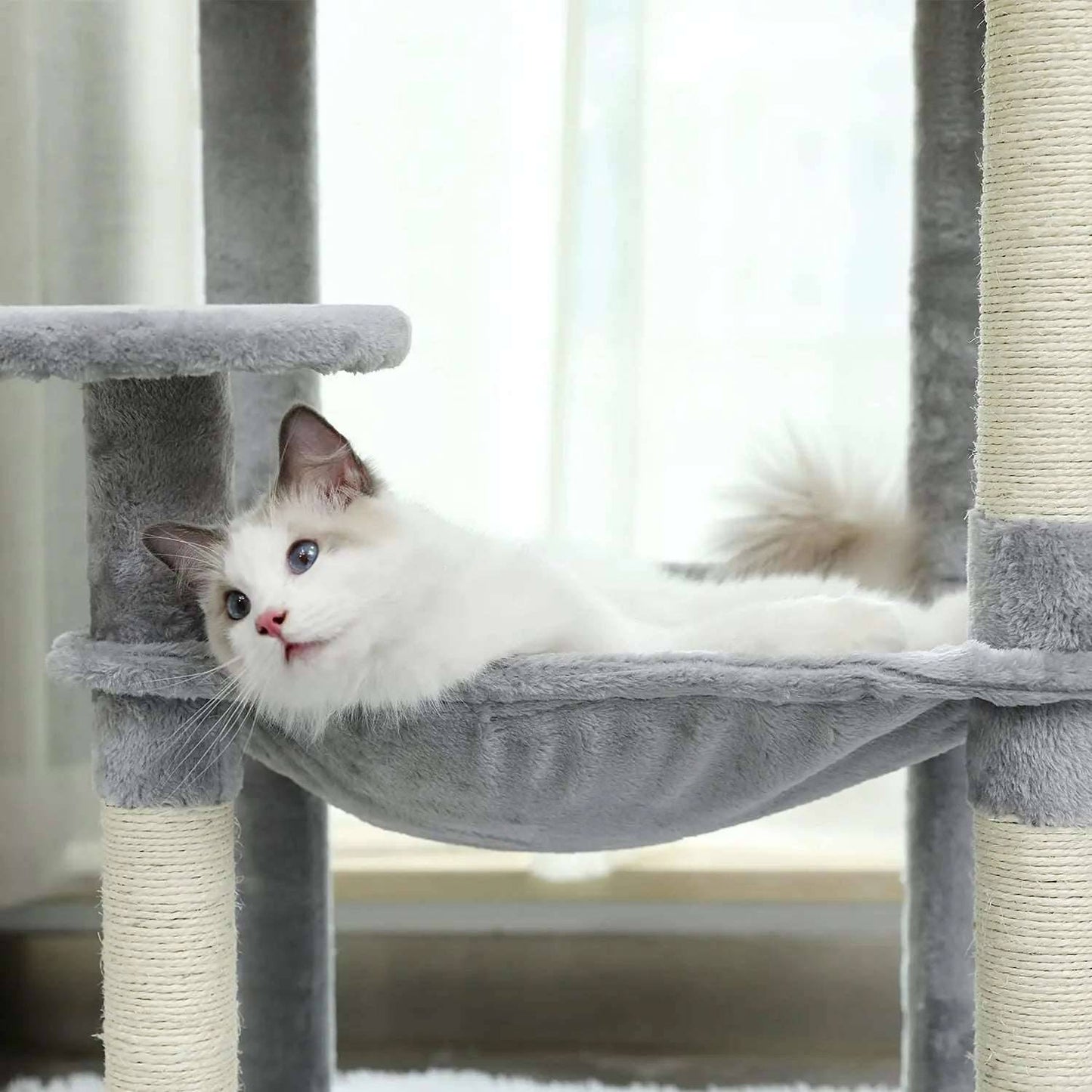 56.3" Grey Cat Tree Plush Cat Tower Multilevel Cat Play House with Sisal Scratching Posts, Spacious Hammock and Large Condos TRENDYPET'S ZONE