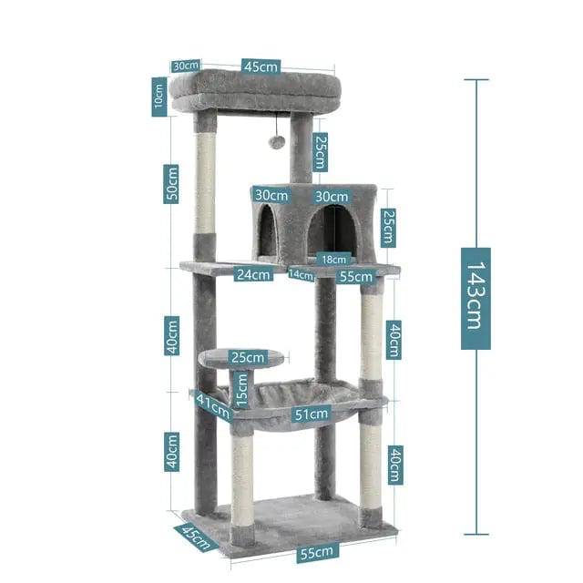 56.3" Grey Cat Tree Plush Cat Tower Multilevel Cat Play House with Sisal Scratching Posts, Spacious Hammock and Large Condos TRENDYPET'S ZONE