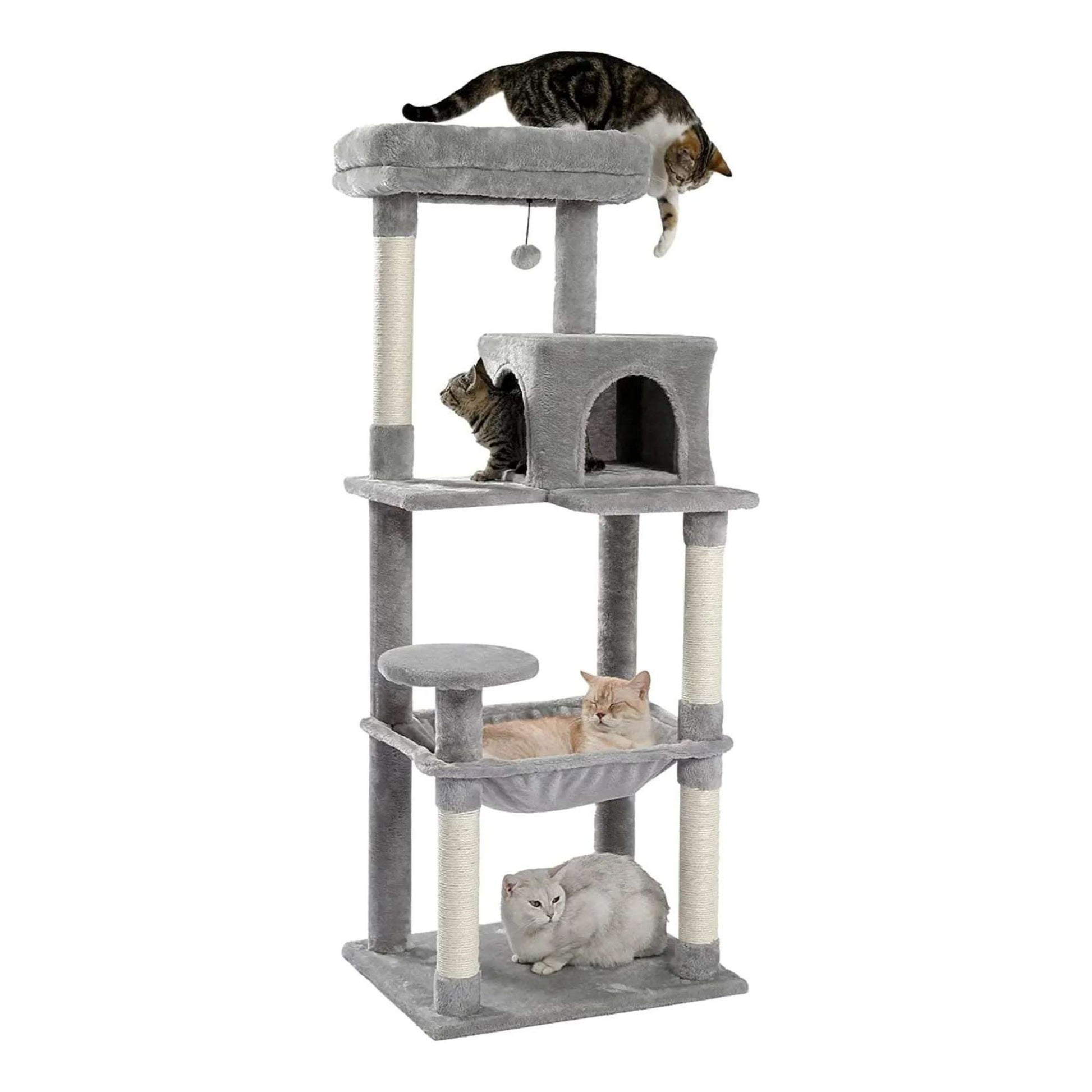 56.3" Grey Cat Tree Plush Cat Tower Multilevel Cat Play House with Sisal Scratching Posts, Spacious Hammock and Large Condos TRENDYPET'S ZONE