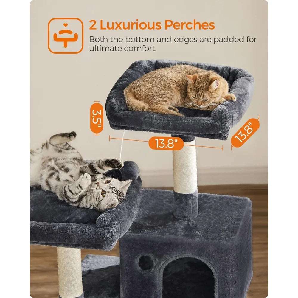 56.3" Smoke Ash Cat tree with hammocks plush bass and scratching columns suitable for indoor use TRENDYPET'S ZONE