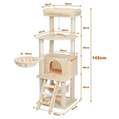 56" Beige Cat Tree, Multi-Level Cat Tower for Indoor with Large Cat Condo, Deep Hammock and Scratching Post TRENDYPET'S ZONE