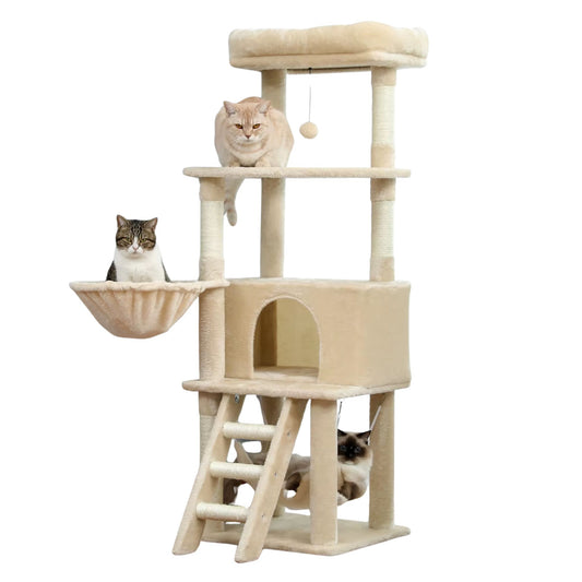 56" Beige Cat Tree, Multi-Level Cat Tower for Indoor with Large Cat Condo, Deep Hammock and Scratching Post TRENDYPET'S ZONE