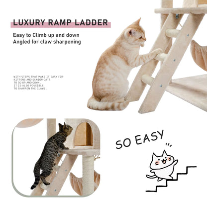 56" Beige Cat Tree, Multi-Level Cat Tower for Indoor with Large Cat Condo, Deep Hammock and Scratching Post TRENDYPET'S ZONE