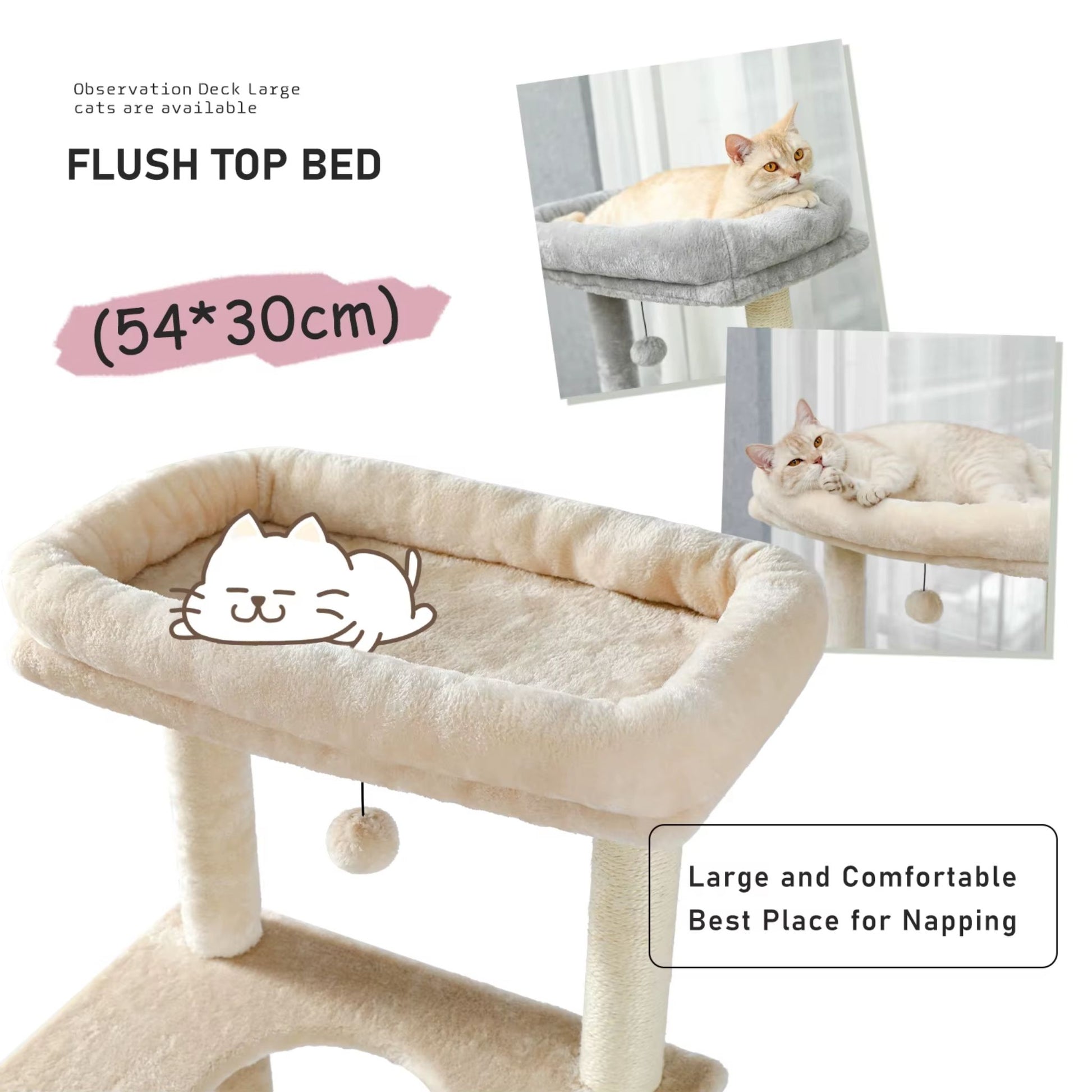 56" Beige Cat Tree, Multi-Level Cat Tower for Indoor with Large Cat Condo, Deep Hammock and Scratching Post TRENDYPET'S ZONE