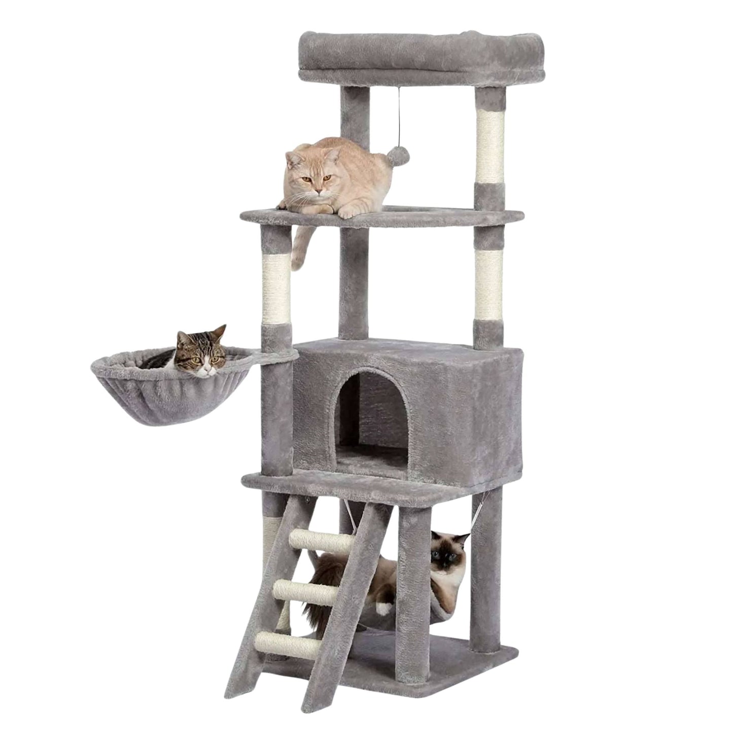 56" Grey Cat Tree, Multi-Level Cat Tower for Indoor with Large Cat Condo, Deep Hammock and Scratching Post TRENDYPET'S ZONE