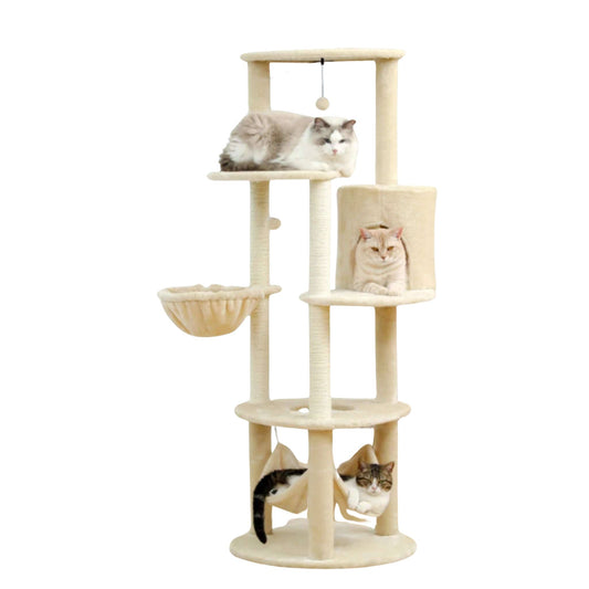 59.8" Beige Cat Scratcher Tower Home Furniture Cat Tree Pets Hammock Sisal Cat Scratching Post Climbing Frame Toy Spacious Perch TRENDYPET'S ZONE