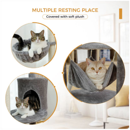 59.8" Beige Cat Scratcher Tower Home Furniture Cat Tree Pets Hammock Sisal Cat Scratching Post Climbing Frame Toy Spacious Perch TRENDYPET'S ZONE