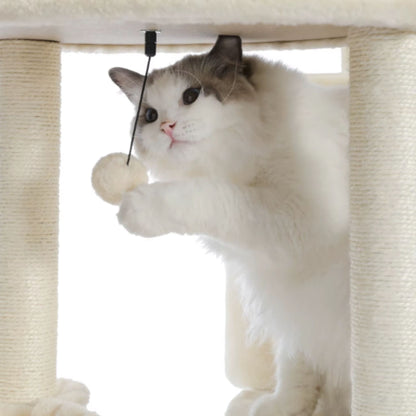 59.8" Beige Cat Scratcher Tower Home Furniture Cat Tree Pets Hammock Sisal Cat Scratching Post Climbing Frame Toy Spacious Perch TRENDYPET'S ZONE