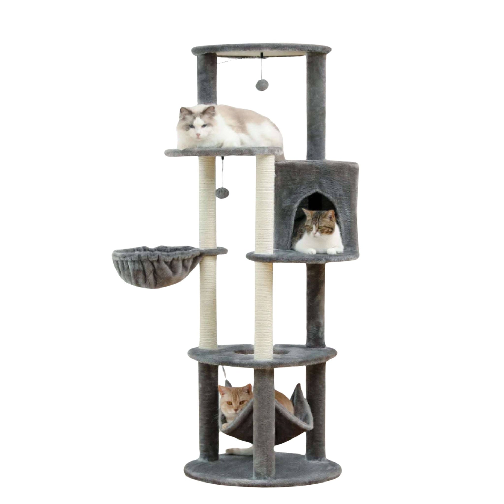 59.8" Grey Cat Scratcher Tower Home Furniture Cat Tree Pets Hammock Sisal Cat Scratching Post Climbing Frame Toy Spacious Perch TRENDYPET'S ZONE