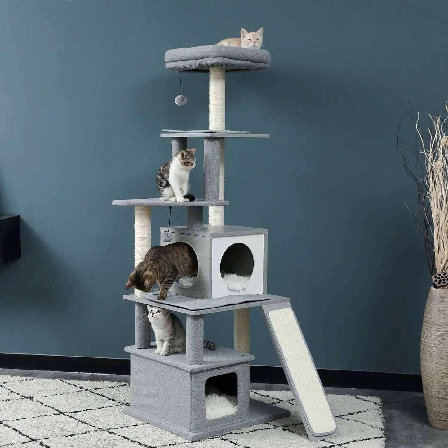 61.8" Cat Tree House Activity Center with Soft Perch Scratching Sisal Post TRENDYPET'S ZONE