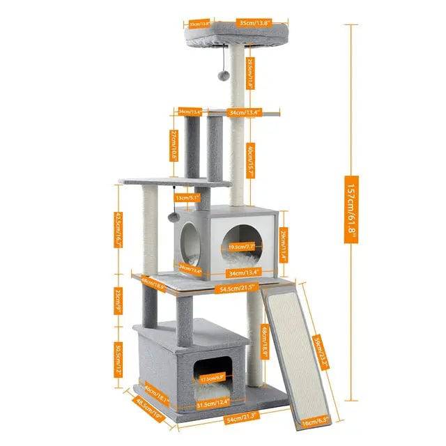 61.8" Cat Tree House Activity Center with Soft Perch Scratching Sisal Post TRENDYPET'S ZONE