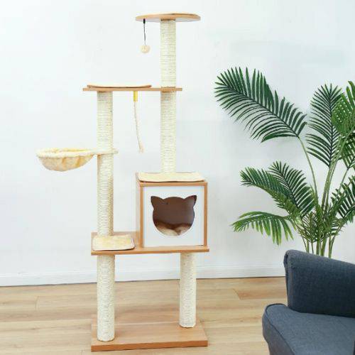 65.6" Cat Tree House Condo Cat’s Activity Center with Soft Perch Fully Wrapped Scratching Sisal Post - Trendypet's Zone