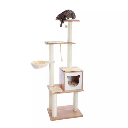 65.6" Cat Tree House Condo Cat’s Activity Center with Soft Perch Fully Wrapped Scratching Sisal Post - Trendypet's Zone