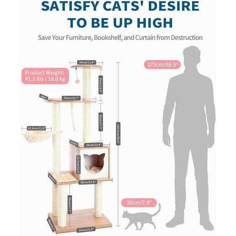 65.6" Cat Tree House Condo Cat’s Activity Center with Soft Perch Fully Wrapped Scratching Sisal Post - Trendypet's Zone