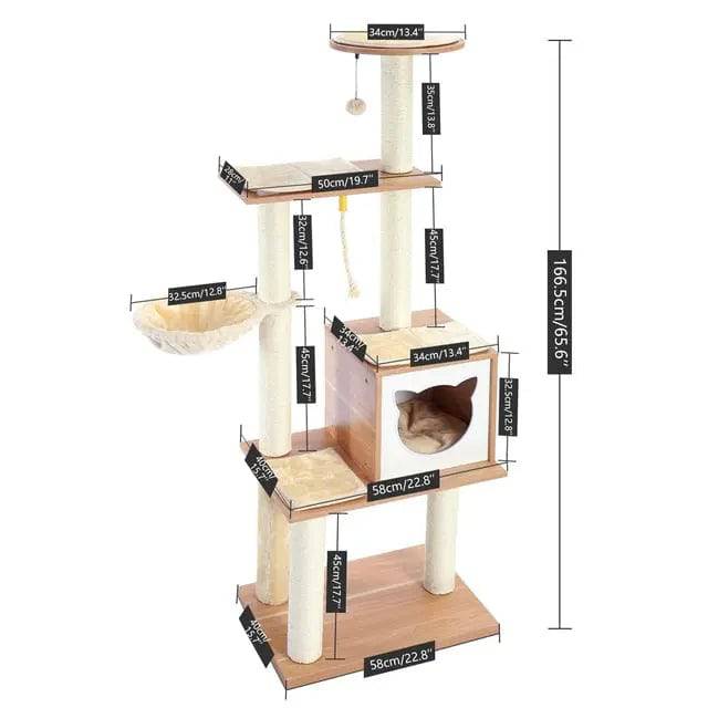 65.6" Cat Tree House Condo Cat’s Activity Center with Soft Perch Fully Wrapped Scratching Sisal Post - Trendypet's Zone