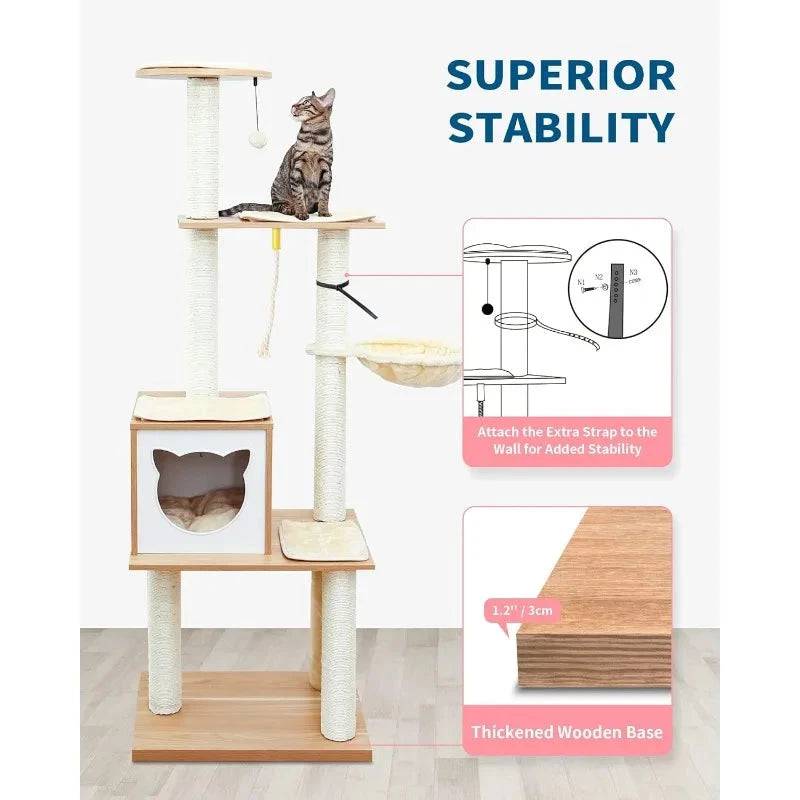 65.6" Cat Tree House Condo Cat’s Activity Center with Soft Perch Fully Wrapped Scratching Sisal Post - Trendypet's Zone