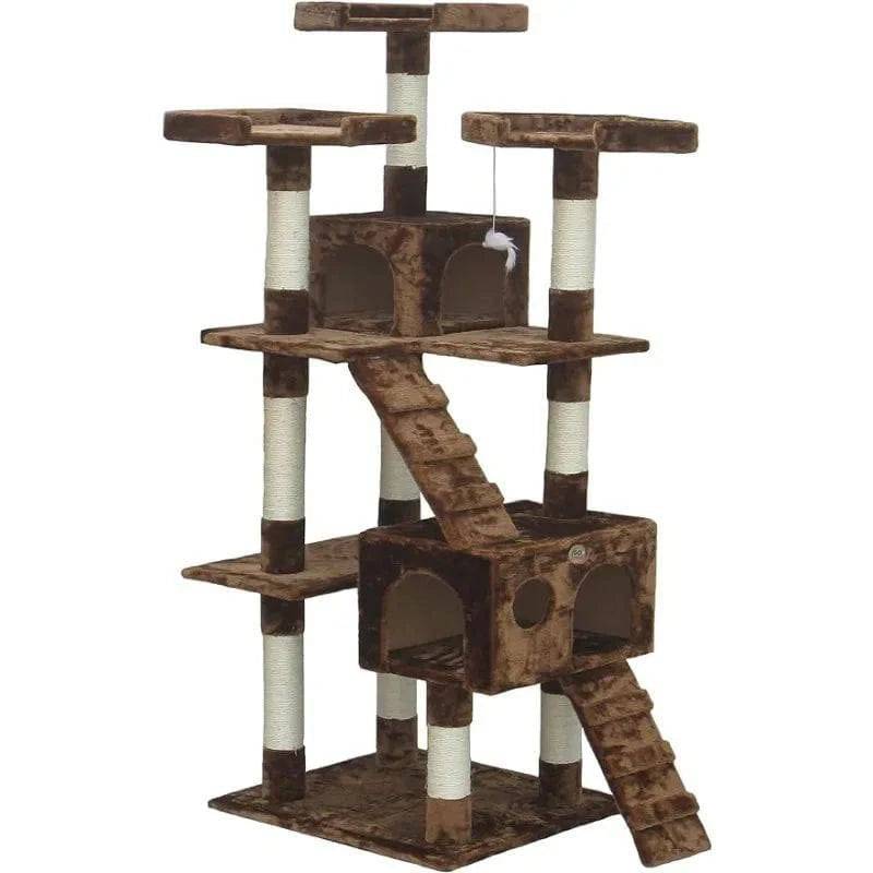 72" Brown Tall Extra Large Cat Tree Tower Condo House for Large Indoor Cats Play Scratch With Two Ladders TRENDYPET'S ZONE