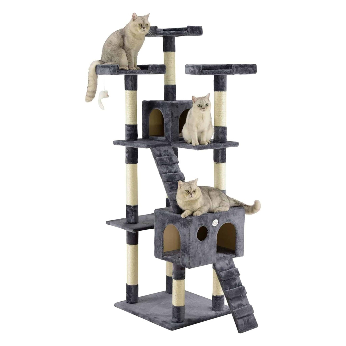 72" Slate Grey Tall Extra Large Cat Tree Tower Condo House for Large Indoor Cats Play Scratch With Two Ladders - Trendypet's Zone