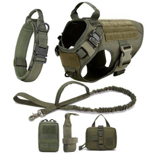 Army Green Nylon Tactical Dog Harness And Leash Set Metal Buckle Big Dog Vest Durable Pet Harness For Small Large Dogs TRENDYPET'S ZONE