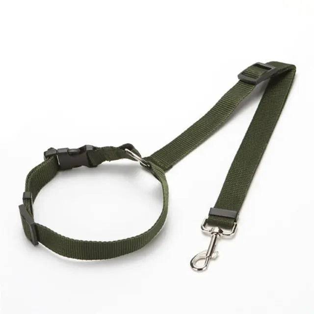 ArmyGreen Solid Color Two-in-one Pet Car Seat Belt Nylon Lead Leash Backseat Safety Belt Adjustable Dogs Harness Collar Pet Accessories TRENDYPET'S ZONE