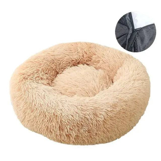 Beige Detachable Dog & Cat Bed With Zipper Round Mat Thicken Plush TRENDYPET'S ZONE