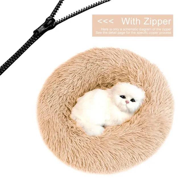 Beige Detachable Dog & Cat Bed With Zipper Round Mat Thicken Plush - Trendypet's Zone