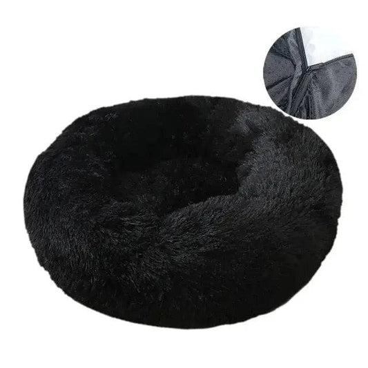 Black Detachable Dog & Cat Bed With Zipper Round Mat Thicken Plush - Trendypet's Zone